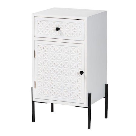 Baxton Studio Nefeli Mid-Century Transitional White Finished Wood and Black Metal 1-Drawer Storage Cabinet 239-13519-ZORO
